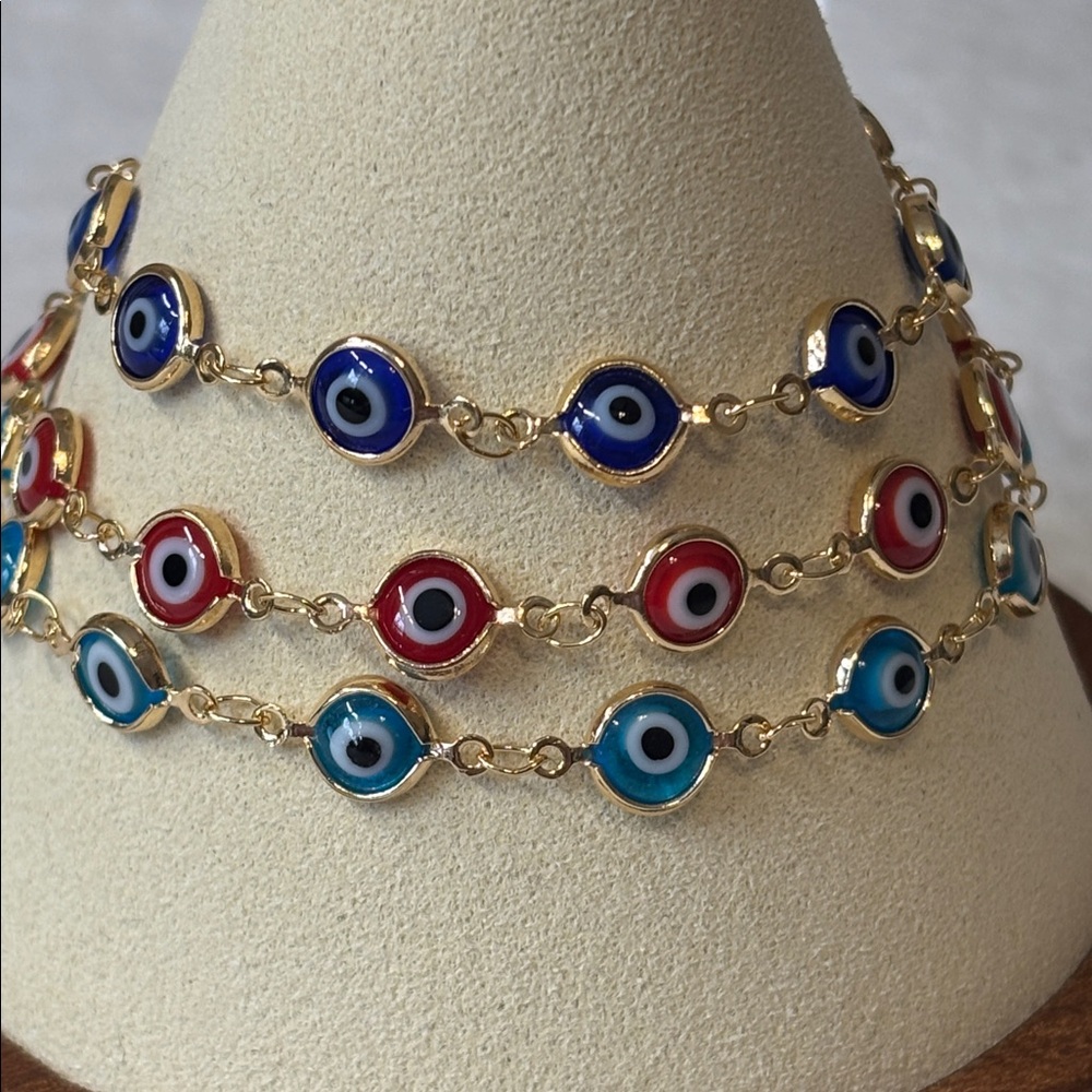 NEW Dainty EVIL EYE Bracelet 18k Yellow Gold Filled 7.5”